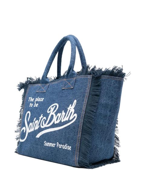 MC2 Saint Barth fringed-detail logo-print tote bag - Blue