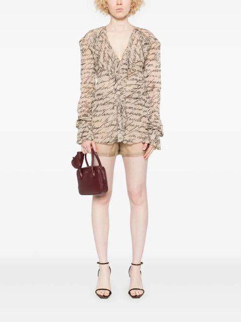 Balmain Love Letter-print ruffled blouse - Neutrals - zdjęcie produktu nr 2