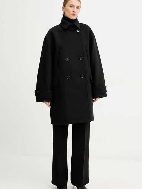 BOSS Orange płaszcz z dodatkiem wełny kolor czarny 50548650