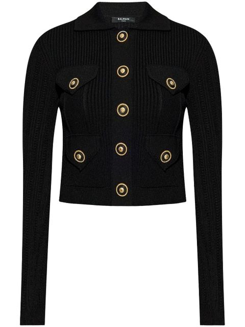 Balmain openwork-detailed ribbed-knit cardigan - Black - zdjęcie produktu nr 1