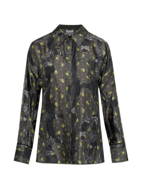 GANNI floral-print silk shirt - Grey - zdjęcie produktu nr 1