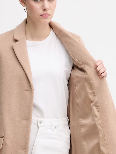 United Colors of Benetton płaszcz z dodatkiem wełny kolor beżowy 2V0PDN062