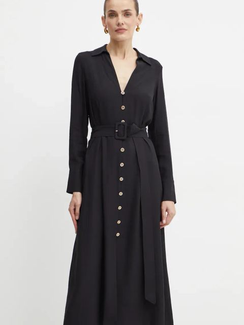 Twinset sukienka kolor czarny midi rozkloszowana 242TT2320