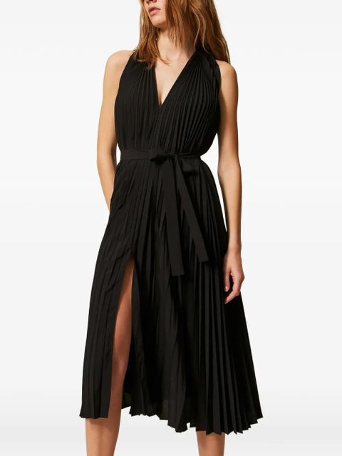 TWINSET pleated V-neck midi dress - Black - zdjęcie produktu nr 2