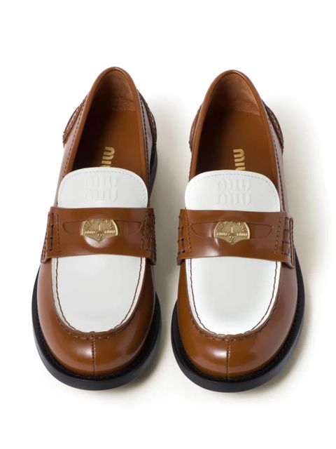 Miu Miu two-tone leather penny loafers - Brown