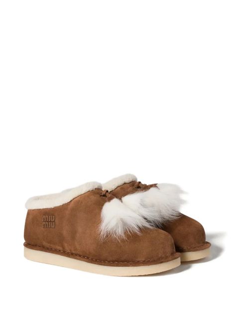 Miu Miu logo-lettering suede slip-ons - Brown - zdjęcie produktu nr 2
