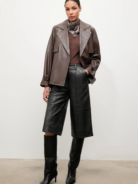 Answear.LAB kurtka skórzana kolor brązowy przejściowa