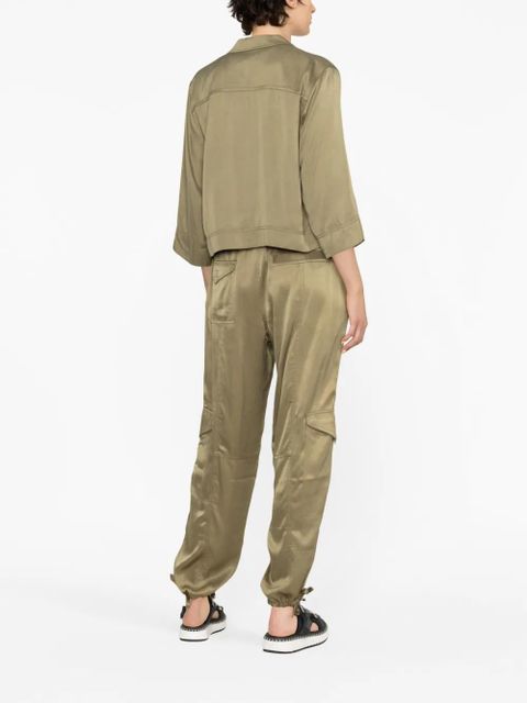 GANNI cropped satin shirt - Green