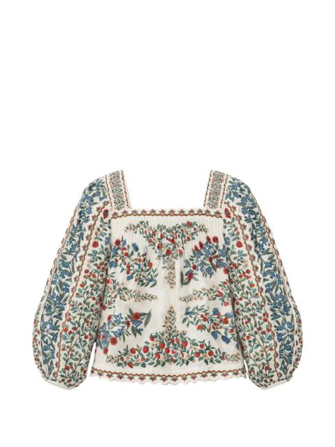 FARM Rio fruit-print scalloped-edge blouse - White