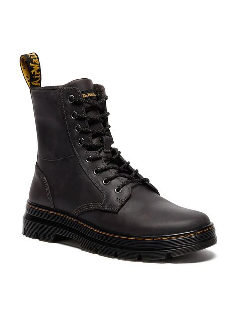 Dr. Martens botki skórzane Combs damskie kolor szary na płaskim obcasie DM40603020