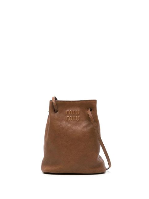 Miu Miu mini logo-embossed bucket bag - Brown