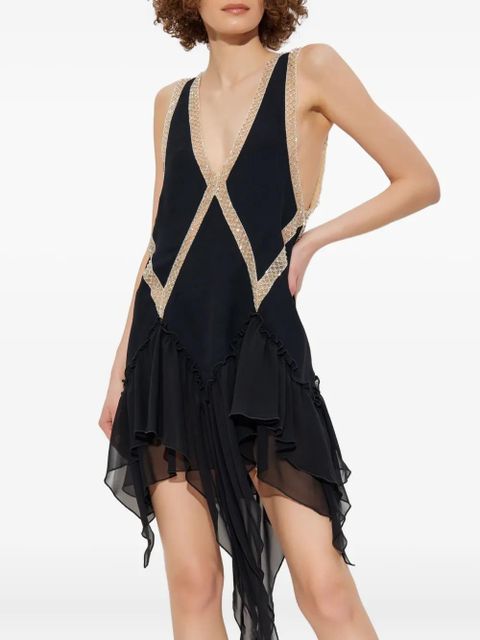 The Attico embellished ruffled mini dress - Black