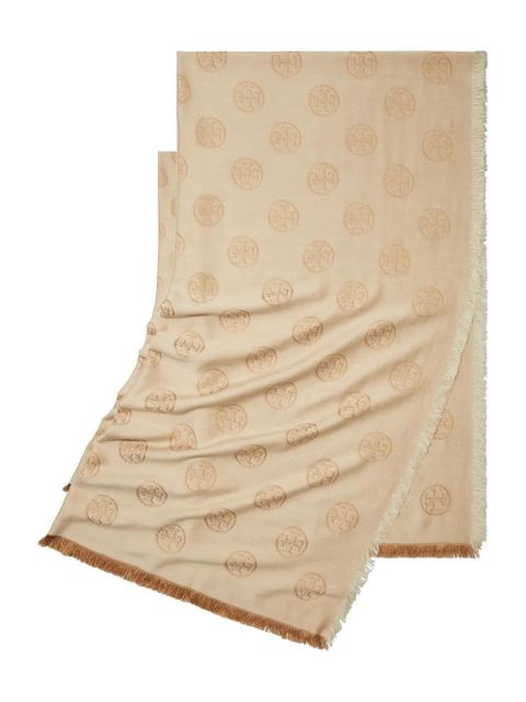 Tory Burch medallion logo oblong scarf - Neutrals - zdjęcie produktu nr 2