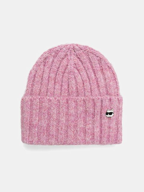 Karl Lagerfeld czapka z domieszką wełny IKON kolor różowy A4W33109 - zdjęcie produktu nr 1