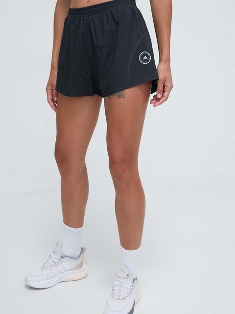 adidas by Stella McCartney szorty do biegania TruePace kolor czarny z nadrukiem high waist IT9728