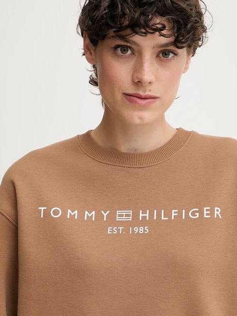 Tommy Hilfiger bluza damska kolor brązowy z nadrukiem WW0WW39791