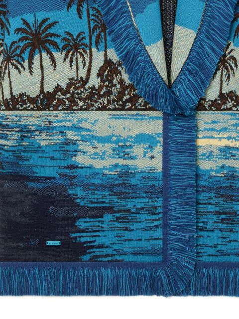 Alanui Lost in The Blue fringed belted cardi-coat