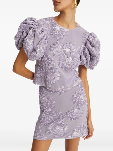 ROTATE BIRGER CHRISTENSEN puff-sleeve floral-embellished top - Purple