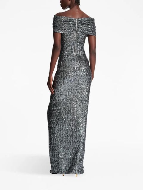 Balmain off-shoulder sequin-embellished gown - Silver