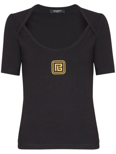 Balmain PB logo-embroidered T-shirt - Black