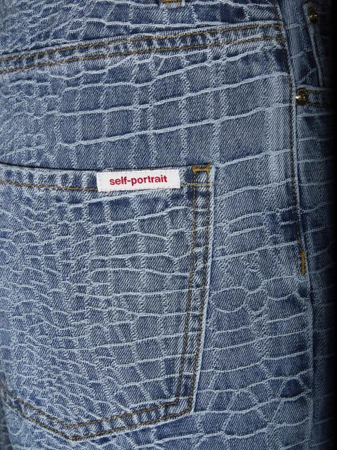 Self-Portrait croc-effect straight-leg jeans - Blue