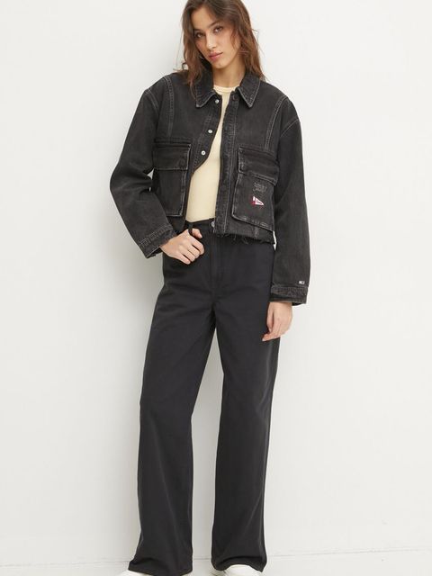 Tommy Jeans kurtka jeansowa damska kolor czarny przejściowa oversize DW0DW20545