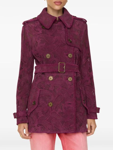 Burberry short paisley suede Foxfield trench coat - Purple - zdjęcie produktu nr 2