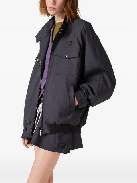 Miu Miu embroidered logo ribbed-knit jacket - Grey