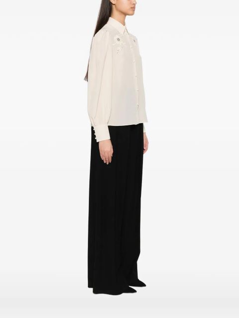 Valentino Garavani floral-embroidered pleated-sleeve blouse - Neutrals