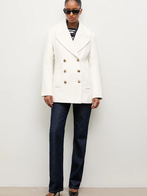Answear Lab płaszcz wełniany kolor biały przejściowy dwurzędowy