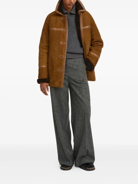 Yves Salomon leather-trimmed coat - Brown