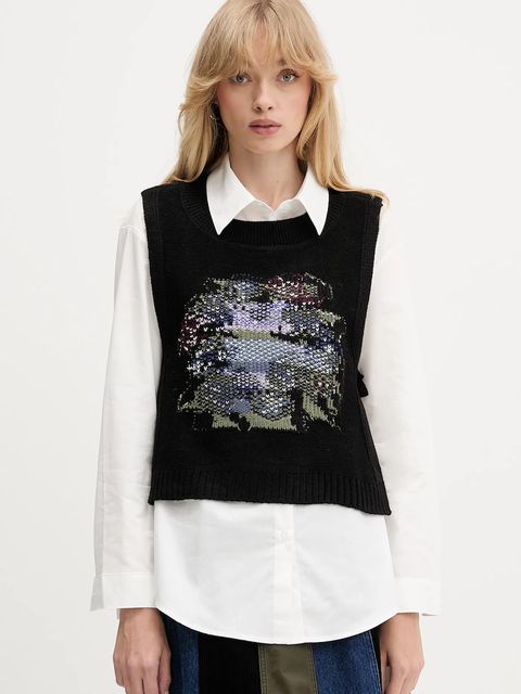 Desigual koszula i kamizelka CHALECO damska kolor biały relaxed z kołnierzykiem klasycznym 25WWCW01 - zdjęcie produktu nr 1