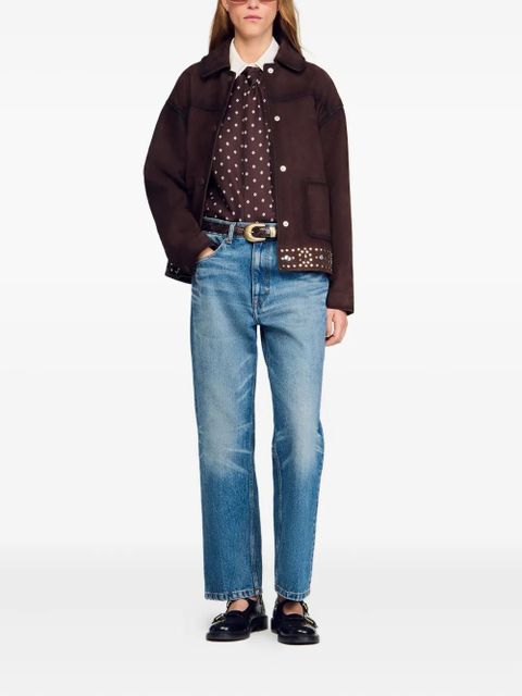 SANDRO geometric-print tie-neck shirt - Brown