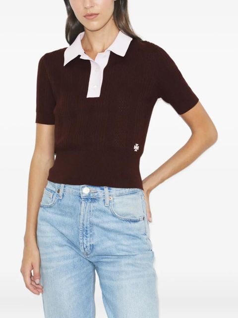Tory Burch Pointelle polo sweater - Brown