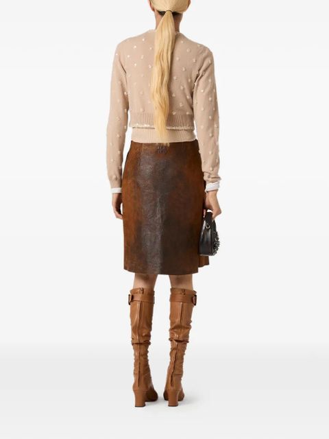 Miu Miu embroidered-details crew-neck cardigan - Neutrals - zdjęcie produktu nr 2