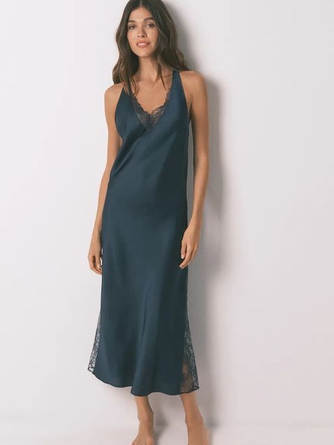 women'secret koszulka nocna damska kolor granatowy satynowa 3412914