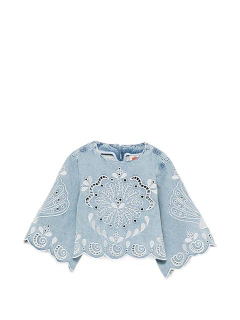 FARM Rio Richelieux geometric-embroidered blouse - Blue - zdjęcie produktu nr 1