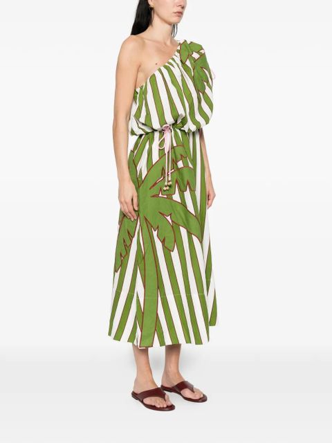 FARM Rio one-shoulder striped midi dress - Green