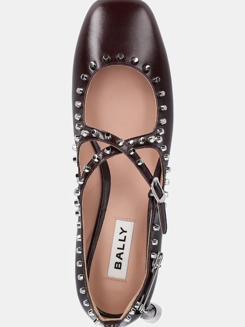 Bally baleriny skórzane BELISKA-STUDS kolor bordowy WA051M