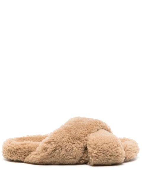 Yves Salomon crossover-strap shearling slippers - Neutrals - zdjęcie produktu nr 1