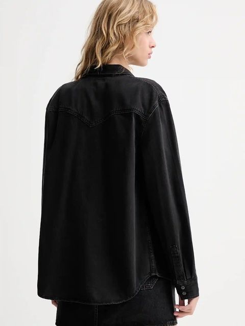 Levi's koszula jeansowa damska kolor czarny relaxed z kołnierzykiem klasycznym A7244 - zdjęcie produktu nr 2