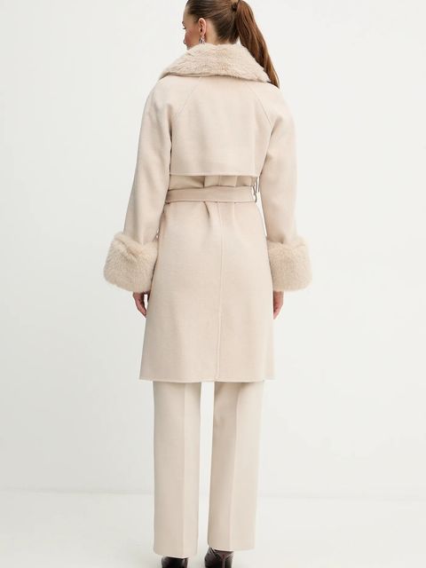 Marciano by Guess płaszcz z dodatkiem wełny LILIANA kolor beżowy 5BGL46 7125A