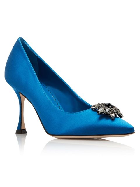 MANOLO BLAHNIK - Niebieskie satynowe szpilki Cassina 9 cm