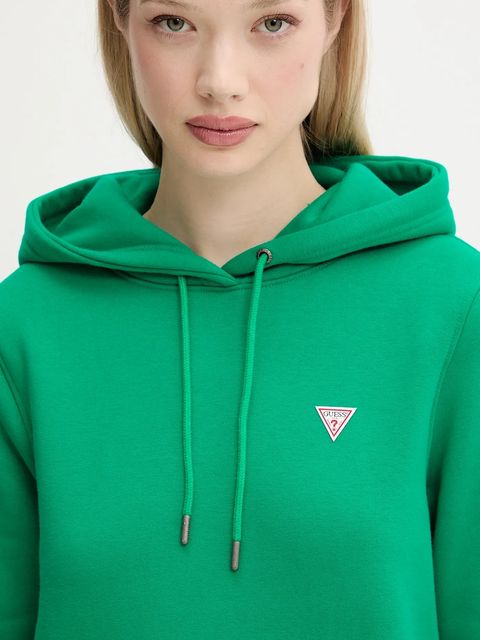 Guess Jeans bluza damska kolor zielony z kapturem gładka W4YQ04 KC811
