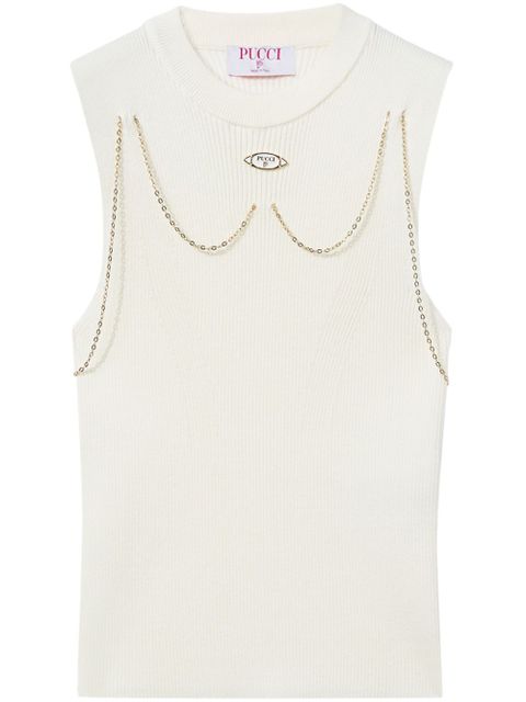 PUCCI logo-plaque ribbed knit top - White - zdjęcie produktu nr 1