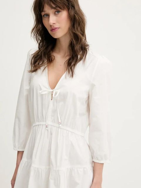 Tommy Jeans sukienka bawełniana kolor biały mini rozkloszowana DW0DW20341 - zdjęcie produktu nr 2