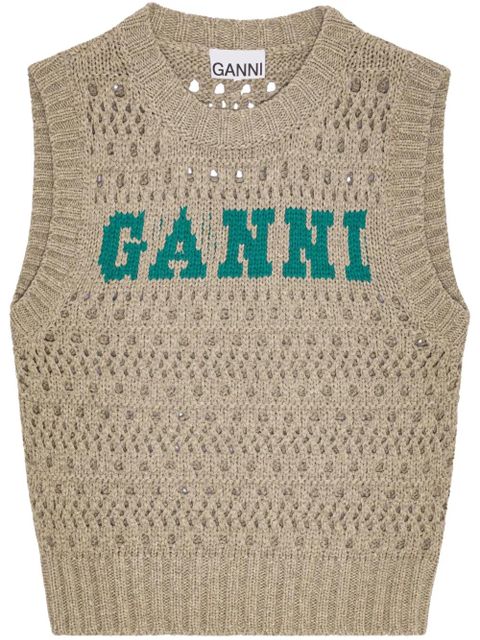 GANNI intarsia-knit logo top - Neutrals - zdjęcie produktu nr 1