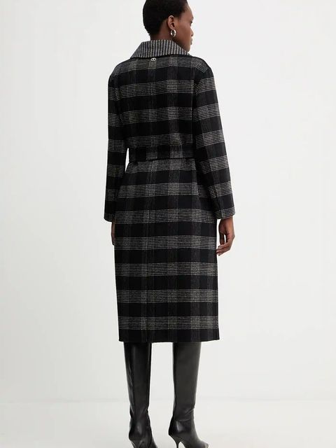 Twinset płaszcz dwustronny z wełną kolor czarny 252TP2080