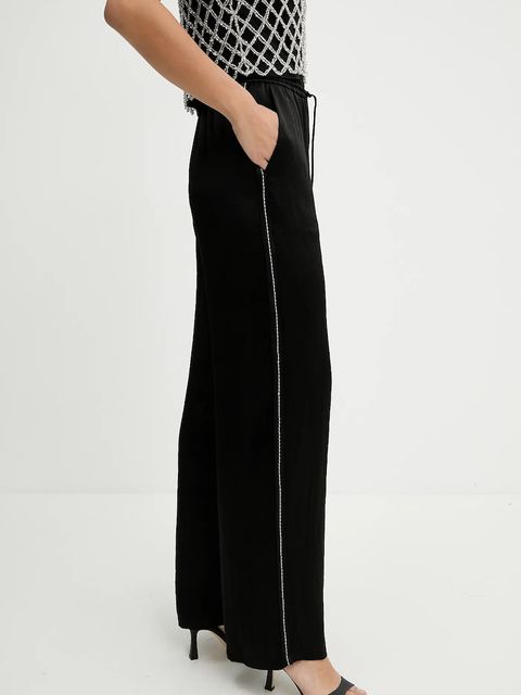 Pinko spodnie damskie kolor czarny szerokie high waist 104595 A2BU