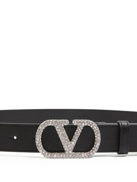 Valentino Garavani VLogo Signature crystal-buckle belt - Black